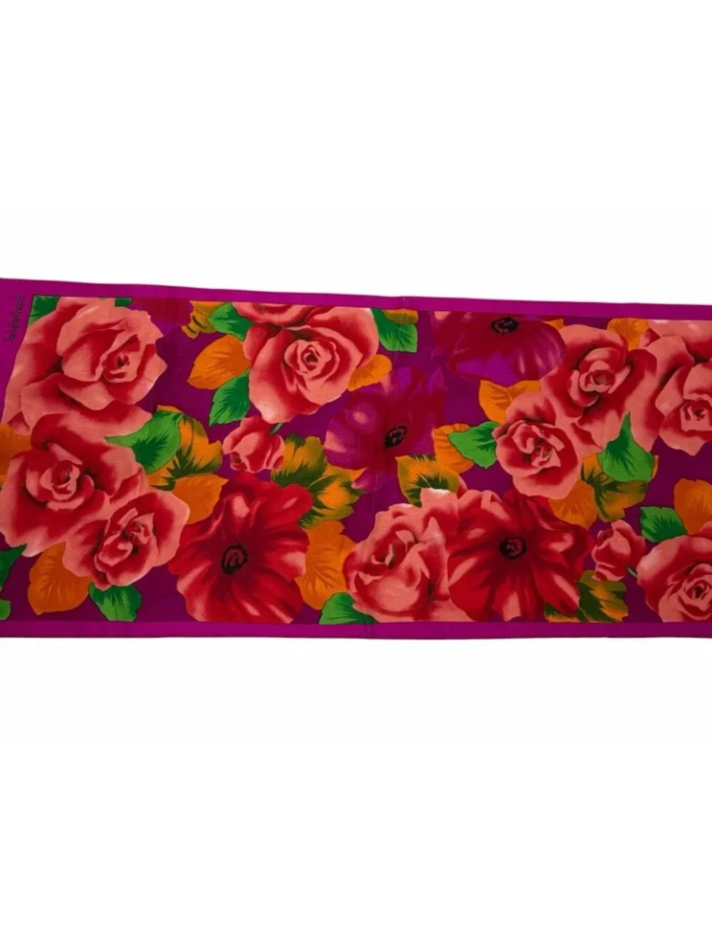 OSCAR DE LA RENTA STUDIO Bright Pink Floral Silk Scarf